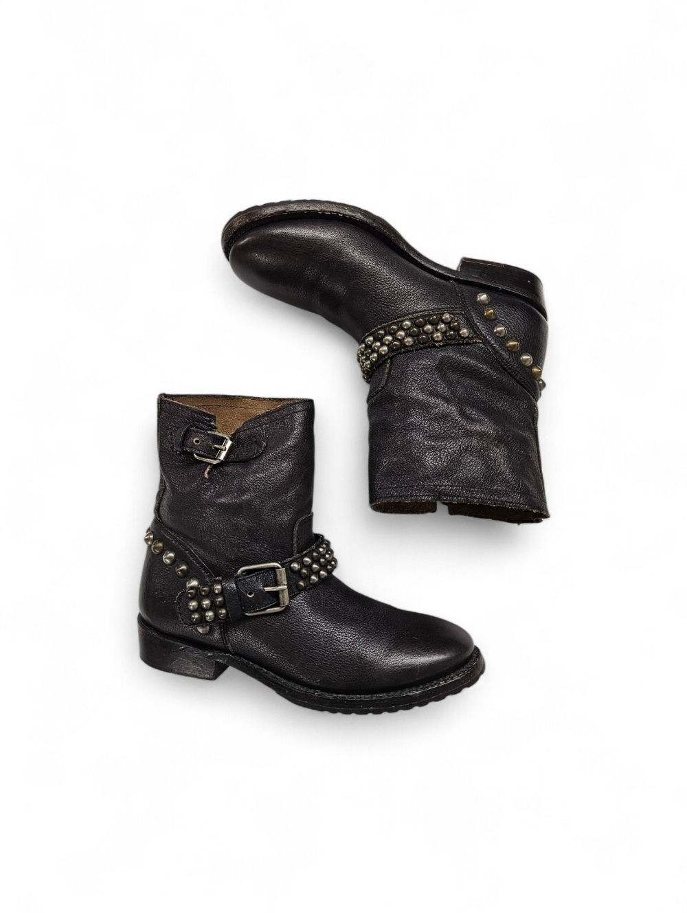 Ash Vicious Bis Studded Black Leather Motorcycle Boots In Moro Brown Size 8 - Picture 8 of 11